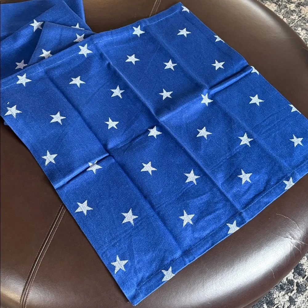 Crate & Barrel Blue White Stars & stripes Patriotic Cotton Fabric Napkins.